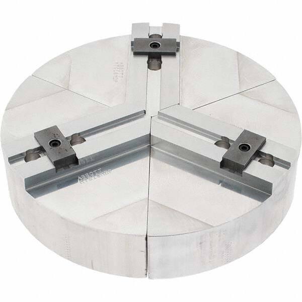 Abbott Workholding Products - 10" Max Chuck Capacity, Tongue & Groove Interface, Round Soft Lathe Chuck Jaw - 3 Jaw, Aluminum, 40mm Btw Mount Hole Ctrs, 10" Wide, 2" High, 12mm Groove, 12mm Fastener - Americas Industrial Supply