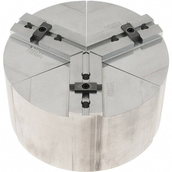 Abbott Workholding Products - 8" Max Chuck Capacity, Tongue & Groove Interface, Round Soft Lathe Chuck Jaw - 3 Jaw, Aluminum, 44.45mm Btw Mount Hole Ctrs, 8" Wide, 4" High, 7.95mm Groove, 3/8" Fastener - Americas Industrial Supply