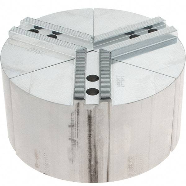 Abbott Workholding Products - 8" Max Chuck Capacity, 1.5mm x 60° Serrated Interface, Round Soft Lathe Chuck Jaw - 3 Jaw, Aluminum, 0.9843" Btw Mount Hole Ctrs, 8" Wide, 4" High, 12mm Fastener - Americas Industrial Supply