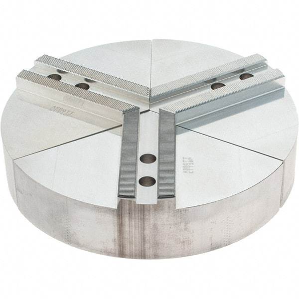 Abbott Workholding Products - 10" Max Chuck Capacity, 1.5mm x 60° Serrated Interface, Round Soft Lathe Chuck Jaw - 3 Jaw, Aluminum, 1.1811" Btw Mount Hole Ctrs, 10" Wide, 2" High, 12mm Fastener - Americas Industrial Supply