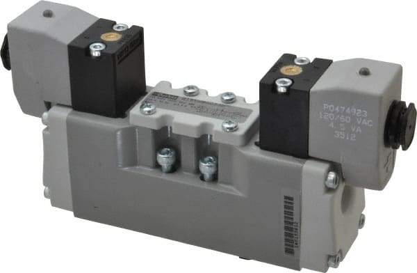 Parker - Double Solenoid 3 Position, Aluminum Solenoid Valve - Center Exhaust Open, Nitrile Seal - Americas Industrial Supply