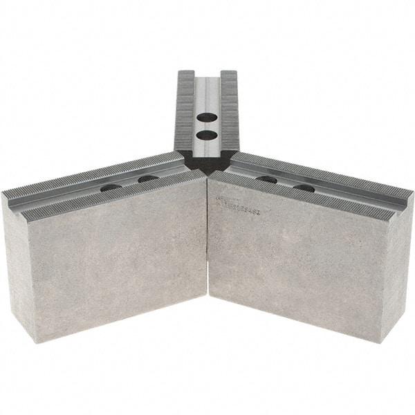 Abbott Workholding Products - 12" & Up Chuck Capacity, 1.5mm x 60° Serrated Attachment, Square Soft Lathe Chuck Jaw - 3 Jaws, Steel, 1.1811" Btw Mount Hole Ctrs, 5-1/2" Long x 2" Wide x 4" High, 0.8268" Groove, 0.6299" & 16mm Fastener - Americas Industrial Supply
