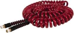 PRO-SOURCE - 1/4" ID, 1/4 Thread, 25' Long, Red Polyurethane Coiled & Self Storing Hose - 220 Max psi, Male Swivel x Male Swivel - Americas Industrial Supply