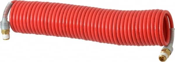 PRO-SOURCE - 3/16" ID, 1/4 Thread, 25' Long, Red Nylon Coiled & Self Storing Hose - 287 Max psi, Male Swivel x Male Swivel - Americas Industrial Supply
