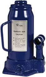 Value Collection - 12 Ton Capacity Side Pump Bottle Jack - 9-1/2" to 18-5/8" High, 6" Piston Stroke, 3-1/8" Screw Length, 1-3/16" Screw Diam, 1.73" Plunger Diam, 5-1/4" Long x 5-1/8" Wide Base - Americas Industrial Supply