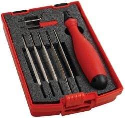 Shaviv - 8 Piece High Speed Steel, Diamond Coated Blade Hand Deburring Tool Set - E100S, E400 Blades, For Straight Edge, Hole Edge, Hole Inner Surface, Flat Surface - Americas Industrial Supply