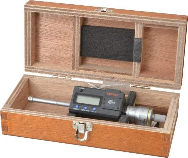 Mitutoyo - 0.35" to 0.425", IP65, TiN Finish, Electronic Inside Micrometer - 0.00005" Resolution, 0.0001" Accuracy - Americas Industrial Supply