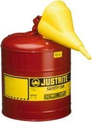 Justrite - 5 Gal 24-Gauge Coated Steel Body Self-Closing, Self-Venting, Full-Length Flame Arrester - 16-7/8" High x 11-3/4" Diam, Red with Yellow - Americas Industrial Supply