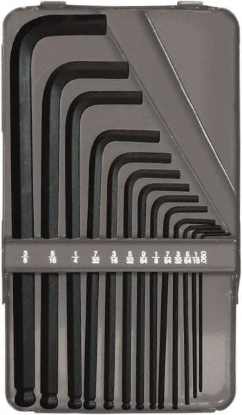 Bondhus - 13 Piece L-Key Ball End Hex Key Set - Hex Range 0.05 to 3/8", 7-1/2" OAL, Protanium High Torque Steel - Americas Industrial Supply