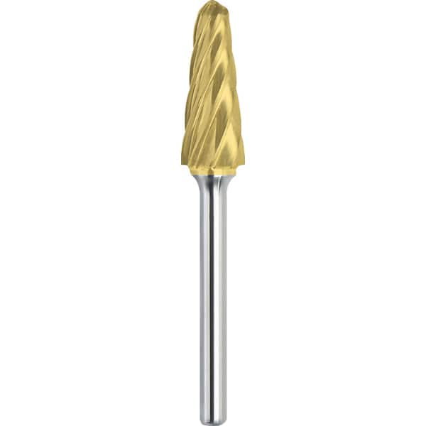 Made in USA - 19mm Cut Diam, 0.2362" Shank Diam, Cone Head Aluma Cut Burr - Carbide, 38mm LOC, 83mm OAL - Americas Industrial Supply