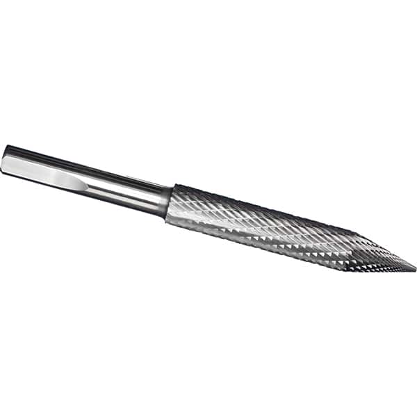 Made in USA - 1/2" Cut Diam, 3/8" Shank Diam, Cone Head Tire Cut Burr - Carbide, 3" LOC, 5" OAL - Americas Industrial Supply
