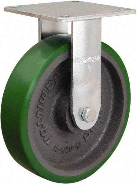 Hamilton - 8" Diam x 2" Wide x 9-1/2" OAH Top Plate Mount Rigid Caster - Polyurethane Mold onto Cast Iron Center, 900 Lb Capacity, Sealed Precision Ball Bearing, 5 x 5-1/2" Plate - Americas Industrial Supply
