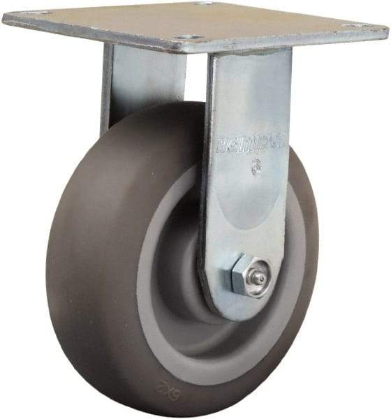 Hamilton - 6" Diam x 2" Wide x 7-1/2" OAH Top Plate Mount Rigid Caster - Rubber Mold on Polyolefin, 410 Lb Capacity, Straight Roller Bearing, 5 x 5-1/2" Plate - Americas Industrial Supply