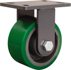 Hamilton - 6" Diam x 3" Wide x 7-3/4" OAH Top Plate Mount Rigid Caster - Polyurethane Mold onto Cast Iron Center, 2,200 Lb Capacity, Tapered Roller Bearing, 5 x 7" Plate - Americas Industrial Supply