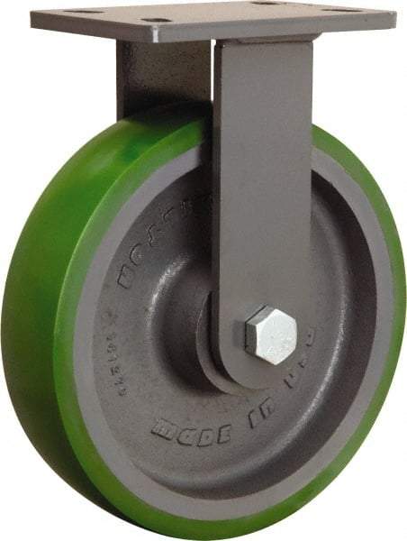 Hamilton - 10" Diam x 2-1/2" Wide x 12-1/16" OAH Top Plate Mount Rigid Caster - Polyurethane Mold onto Cast Iron Center, 2,400 Lb Capacity, Tapered Roller Bearing, 5 x 7" Plate - Americas Industrial Supply