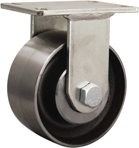 Hamilton - 6-1/8" Diam x 1-5/8" Wide x 8-1/16" OAH Top Plate Mount Rigid Caster - Cast Iron, 2,500 Lb Capacity, Tapered Roller Bearing, 5-1/4 x 7-1/4" Plate - Americas Industrial Supply