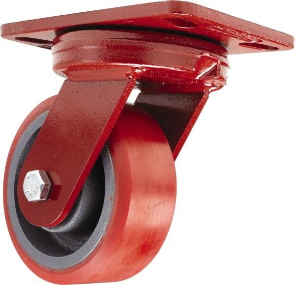 Hamilton - 5" Diam x 2" Wide x 6-3/4" OAH Top Plate Mount Swivel Caster - Polyurethane, 1,250 Lb Capacity, Sealed Precision Ball Bearing, 4-1/2 x 6-1/2" Plate - Americas Industrial Supply
