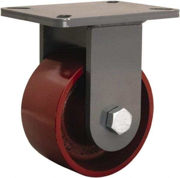 Hamilton - 6" Diam x 3" Wide x 8" OAH Top Plate Mount Rigid Caster - Cast Iron, 2,500 Lb Capacity, Precision Ball Bearing, 5-1/4 x 7-1/4" Plate - Americas Industrial Supply