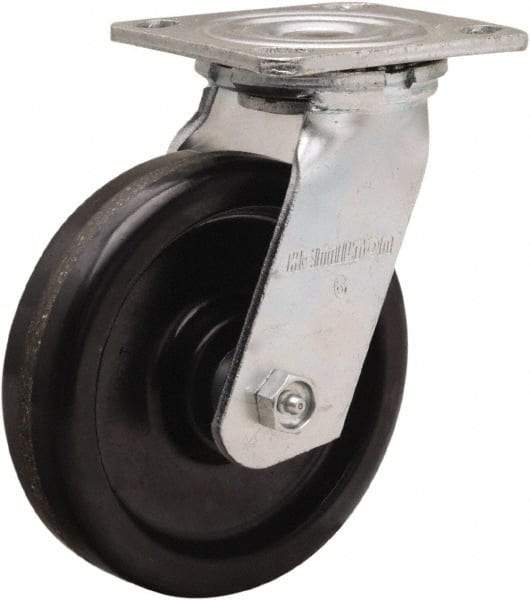 Hamilton - 6" Diam x 1-1/2" Wide x 7-1/2" OAH Top Plate Mount Swivel Caster - Phenolic, 550 Lb Capacity, Straight Roller Bearing, 4 x 4-1/2" Plate - Americas Industrial Supply