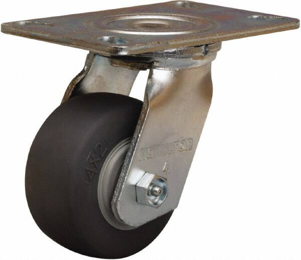 Hamilton - 4" Diam x 2" Wide x 5-5/8" OAH Top Plate Mount Swivel Caster - Rubber Mold on Polyolefin, 300 Lb Capacity, Straight Roller Bearing, 4-1/2 x 6-1/4" Plate - Americas Industrial Supply