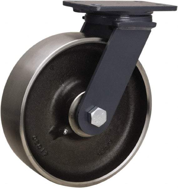 Hamilton - 10" Diam x 3" Wide x 12-1/16" OAH Top Plate Mount Swivel Caster - Forged Steel, 2,400 Lb Capacity, Sealed Precision Ball Bearing, 4-1/2 x 6-1/2" Plate - Americas Industrial Supply