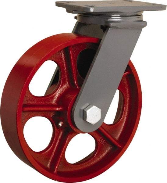 Hamilton - 10" Diam x 2-1/2" Wide x 12-1/16" OAH Top Plate Mount Swivel Caster - Cast Iron, 2,400 Lb Capacity, Tapered Roller Bearing, 4-1/2 x 6-1/2" Plate - Americas Industrial Supply
