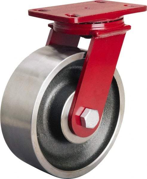Hamilton - 8" Diam x 3" Wide x 10-1/8" OAH Top Plate Mount Swivel Caster - Forged Steel, 2,200 Lb Capacity, Sealed Precision Ball Bearing, 4-1/2 x 6-1/2" Plate - Americas Industrial Supply