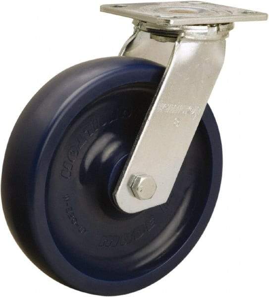 Hamilton - 8" Diam x 2" Wide x 9-1/2" OAH Top Plate Mount Swivel Caster - Polyurethane, 900 Lb Capacity, Sealed Precision Ball Bearing, 4 x 4-1/2" Plate - Americas Industrial Supply
