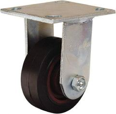 Hamilton - 4" Diam x 1-1/2" Wide x 5-5/8" OAH Top Plate Mount Rigid Caster - Rubber Mold on Cast Iron, 200 Lb Capacity, Straight Roller Bearing, 4 x 4-1/2" Plate - Americas Industrial Supply