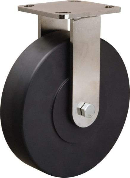 Hamilton - 8" Diam x 2" Wide x 9-1/2" OAH Top Plate Mount Rigid Caster - Nylon, 1,600 Lb Capacity, Stainless Steel Double Shielded Precision Ball Bearing, 4 x 4-1/2" Plate - Americas Industrial Supply