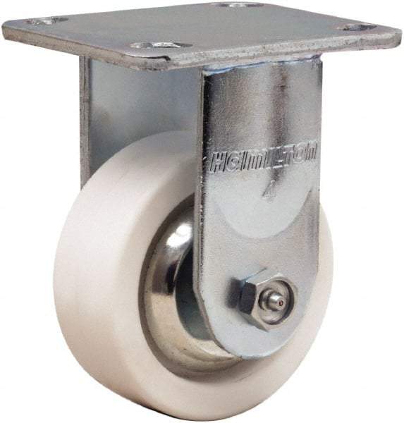Hamilton - 4" Diam x 1-1/2" Wide x 5-5/8" OAH Top Plate Mount Rigid Caster - Polyolefin, 350 Lb Capacity, Delrin Bearing, 4 x 4-1/2" Plate - Americas Industrial Supply