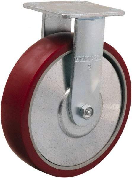 Hamilton - 8" Diam x 2" Wide x 9-1/2" OAH Top Plate Mount Rigid Caster - Polyurethane on Aluminum, 900 Lb Capacity, Straight Roller Bearing, 4 x 4-1/2" Plate - Americas Industrial Supply