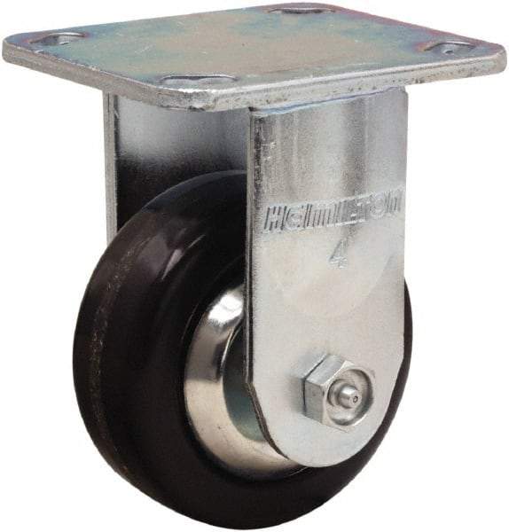 Hamilton - 4" Diam x 1-1/2" Wide x 5-5/8" OAH Top Plate Mount Rigid Caster - Phenolic, 600 Lb Capacity, Straight Roller Bearing, 4 x 4-1/2" Plate - Americas Industrial Supply