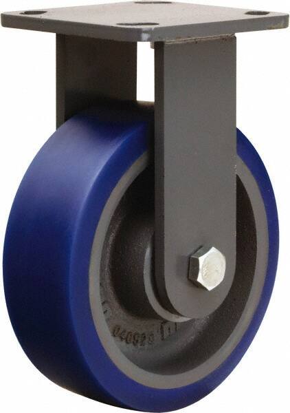 Hamilton - 6" Diam x 2" Wide x 7-1/2" OAH Top Plate Mount Rigid Caster - Polyurethane Mold onto Cast Iron Center, 960 Lb Capacity, Tapered Roller Bearing, 4 x 4-1/2" Plate - Americas Industrial Supply