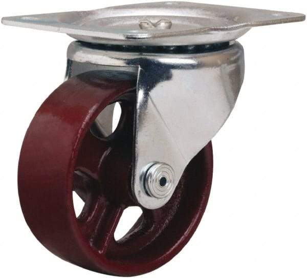 Hamilton - 4" Diam x 1-1/2" Wide x 5" OAH Top Plate Mount Swivel Caster - Cast Iron, 375 Lb Capacity, Plain Bore Bearing, 4 x 5-1/8" Plate - Americas Industrial Supply