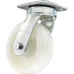 Hamilton - 6" Diam x 2" Wide x 7-1/2" OAH Top Plate Mount Swivel Caster - Nylon, 1,000 Lb Capacity, Sealed Precision Ball Bearing, 4 x 4-1/2" Plate - Americas Industrial Supply