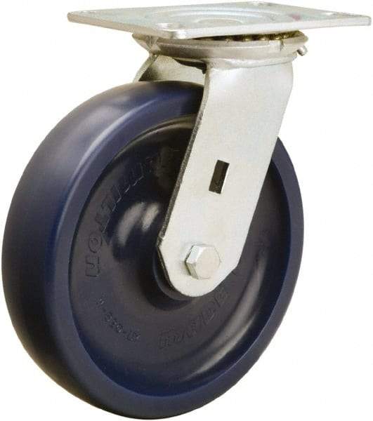 Hamilton - 8" Diam x 2" Wide x 9-1/2" OAH Top Plate Mount Swivel Caster - Polyurethane, 1,500 Lb Capacity, Sealed Precision Ball Bearing, 4-1/2 x 6-1/4" Plate - Americas Industrial Supply