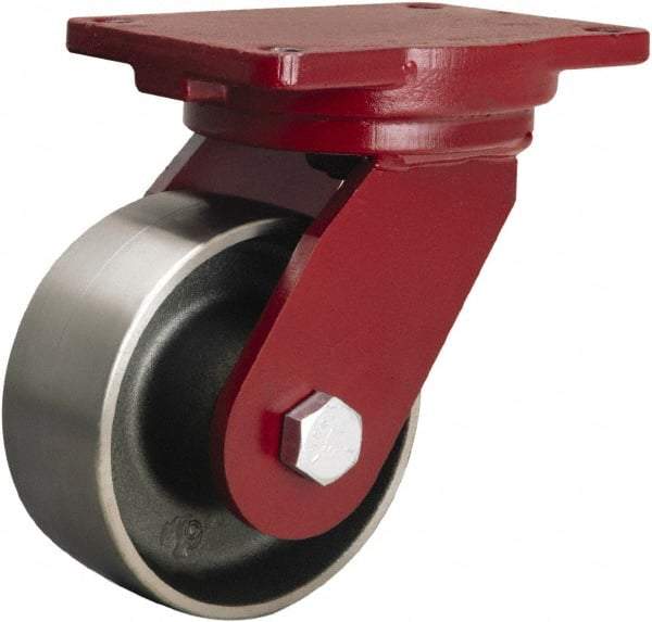 Hamilton - 6" Diam x 2-1/2" Wide x 8-1/2" OAH Top Plate Mount Swivel Caster - Forged Steel, 3,500 Lb Capacity, Straight Roller Bearing, 6-1/8 x 7-1/2" Plate - Americas Industrial Supply