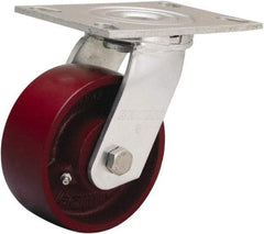 Hamilton - 5" Diam x 2" Wide x 6-1/2" OAH Top Plate Mount Swivel Caster - Cast Iron, 1,250 Lb Capacity, Sealed Precision Ball Bearing, 4-1/2 x 6-1/4" Plate - Americas Industrial Supply