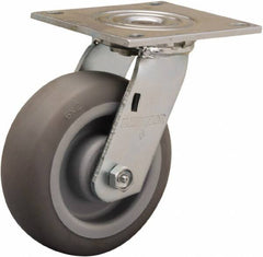 Hamilton - 6" Diam x 2" Wide x 7-1/2" OAH Top Plate Mount Swivel Caster - Rubber Mold on Polyolefin, 410 Lb Capacity, Straight Roller Bearing, 5 x 5-1/2" Plate - Americas Industrial Supply