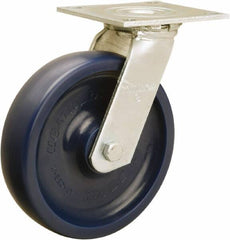 Hamilton - 8" Diam x 2" Wide x 9-1/2" OAH Top Plate Mount Swivel Caster - Polyurethane, 900 Lb Capacity, Sealed Precision Ball Bearing, 5 x 5-1/2" Plate - Americas Industrial Supply