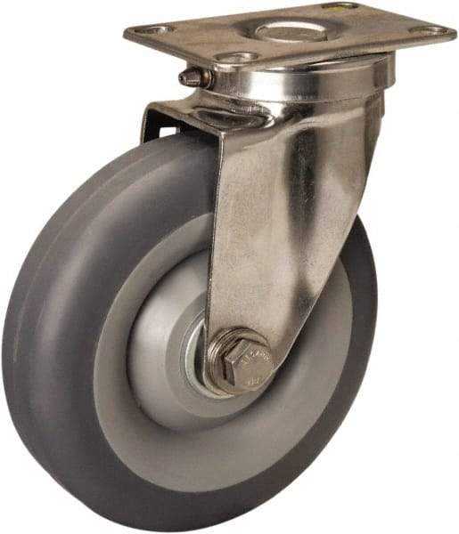Hamilton - 5" Diam x 1-3/8" Wide x 6-1/4" OAH Top Plate Mount Swivel Caster - Rubber Mold on Polyolefin, 275 Lb Capacity, Delrin Bearing, 2-3/8 x 3-5/8" Plate - Americas Industrial Supply