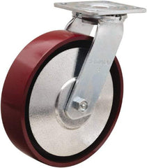 Hamilton - 8" Diam x 2" Wide x 9-1/2" OAH Top Plate Mount Swivel Caster - Cast Iron, 900 Lb Capacity, Sealed Precision Ball Bearing, 4 x 4-1/2" Plate - Americas Industrial Supply