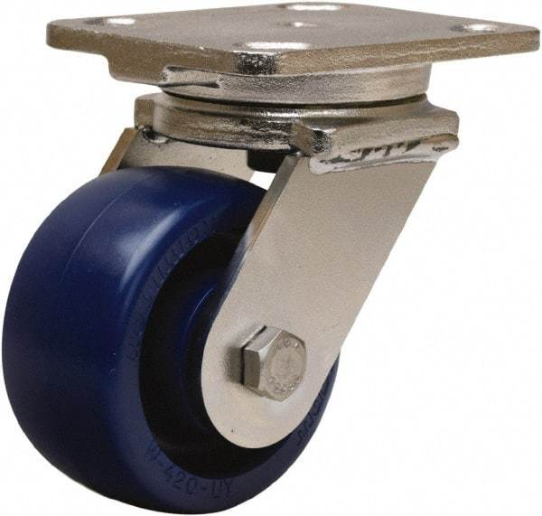 Hamilton - 4" Diam x 2" Wide x 5-5/8" OAH Top Plate Mount Swivel Caster - Polyurethane, 750 Lb Capacity, Delrin Bearing, 4 x 5" Plate - Americas Industrial Supply