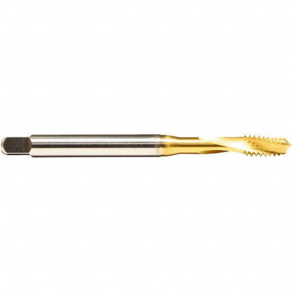 Emuge - 1/4-20 UNC 3 Flute 2BX Modified Bottoming Spiral Flute Tap - Cobalt, TiN Finish, 3.15" OAL, Right Hand Flute, Right Hand Thread, Series Rekord D - Americas Industrial Supply