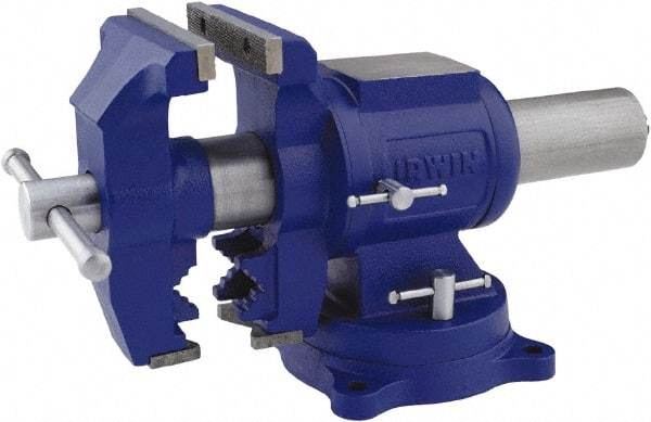 Irwin - 5" Jaw Width, 4-57/64" Opening Capacity, 3" Throat Depth, Steel Swivel Bench Vise - Bolt Down Base Attachment, Anvil - Americas Industrial Supply