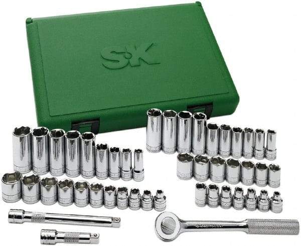 SK - 49 Piece 3/8" Drive Standard Deep Socket Set - 6 Points, 1/4 to 7/8", 6 to 19mm, Inch/Metric Measurement Standard - Americas Industrial Supply