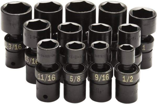 SK - 13 Piece 1/2" Drive Standard Impact Socket Set - 6 Points, 1/2 to 1-1/4", Inch Measurement Standard - Americas Industrial Supply
