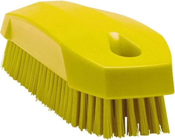 Vikan - 0.7" Bristle Length, Polyester Scrub Brush - 1-1/2" Wide Head, 4-1/2" OAL, Yellow, Polypropylene Block - Americas Industrial Supply