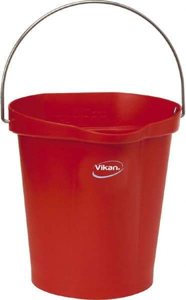 Vikan - 3 Gal, Polypropylene Round Red Single Pail with Pour Spout - Handle Included - Americas Industrial Supply